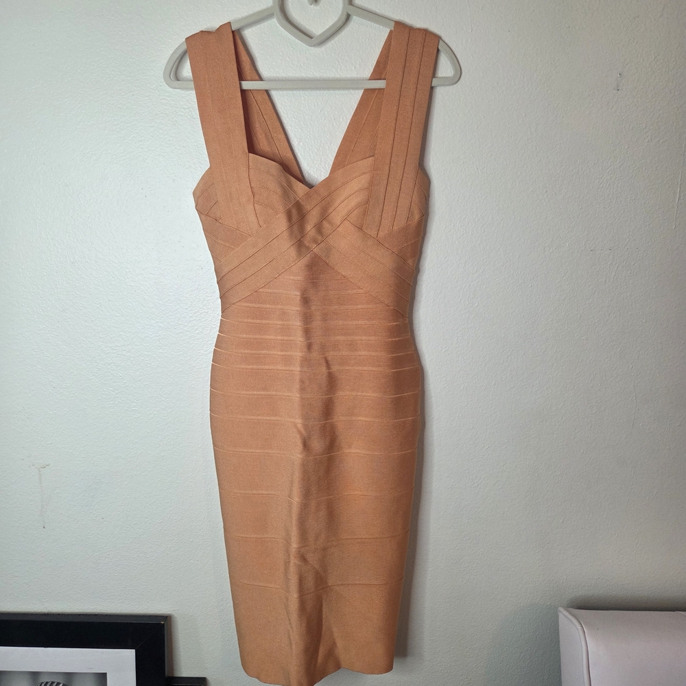 Herve Leger Strapless Tan Dress